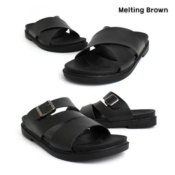 男性カジュアル牛革ストラップクッションスリッパ2種