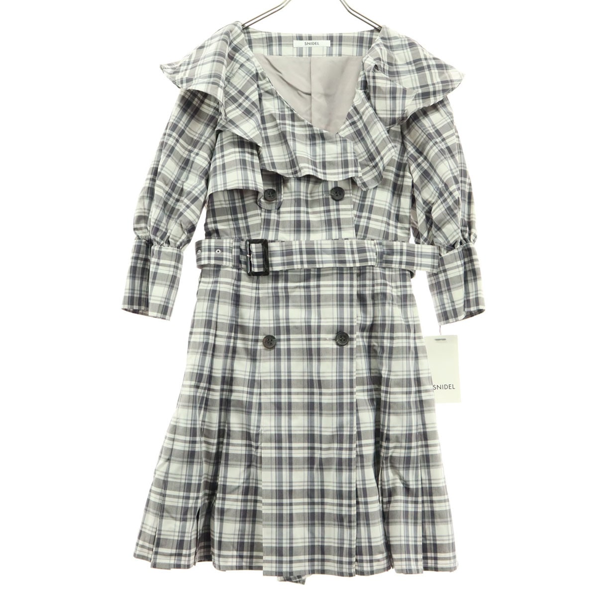 未使用 チェック柄 半袖 膝丈ワンピース グレー系 レディース 古着 4,803円