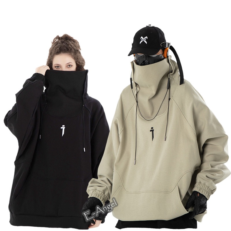 パーカー メンズ 裏起毛 ハイネック プルオーバー レディース オーバーサイズ 黒/カーキ 男女兼用 カップル服 ゆったり かっこいい