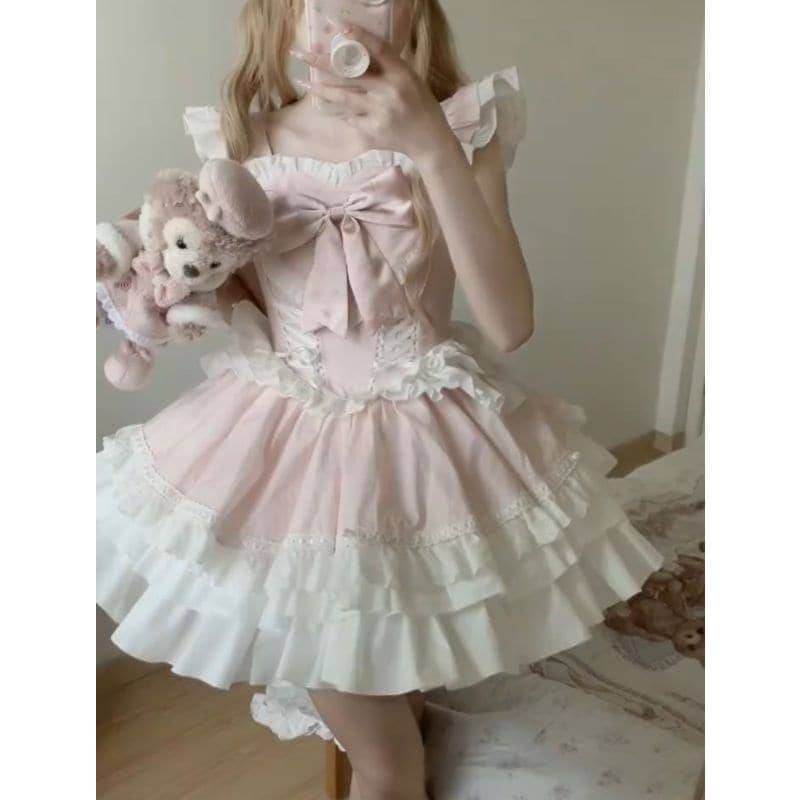 [急速出荷]二次元 夏 新作デザインロリータリボンウエストキャミソールワンピース ロリータ(最安値保証)