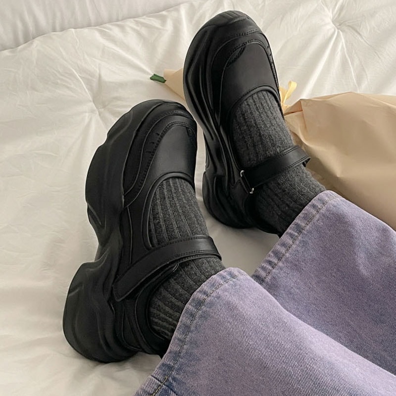 2タイプ カジュアルなデザイン． 安定感のある ベルクロ ストラップ付き メッシュ素材 デイリー 厚底 シューズ．スリッポン．スニーカー