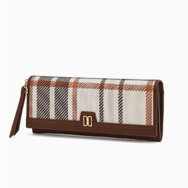 AK Bundang店 ブラウンタータンチェック配色レザーロングウォレット DCWA5E205W2