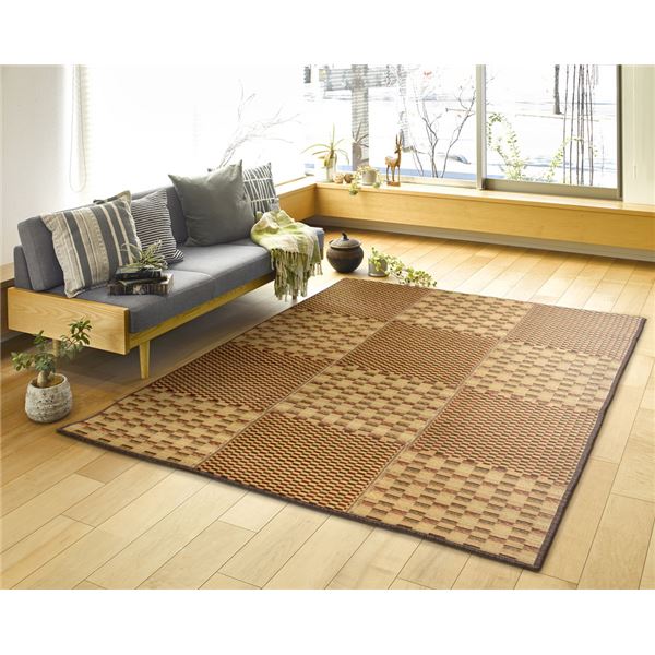 い草 ラグマット 絨毯 約240×240cm ブラウン 抗カビ い草コンパクトパフラグ 裏貼り 撥水 キハチ リビング ダイニング