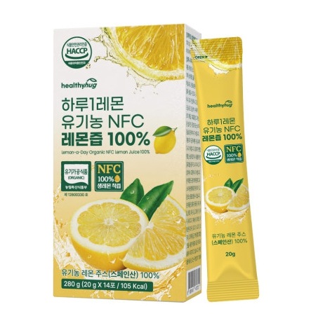 ヘルシーハグ ハル1レモン オーガニック レモン汁100% レモンスティック 搾汁 20g x 14包 X 3 / 韓国食品 / 韓国健康 / 헬씨허그 하루1레몬 14포