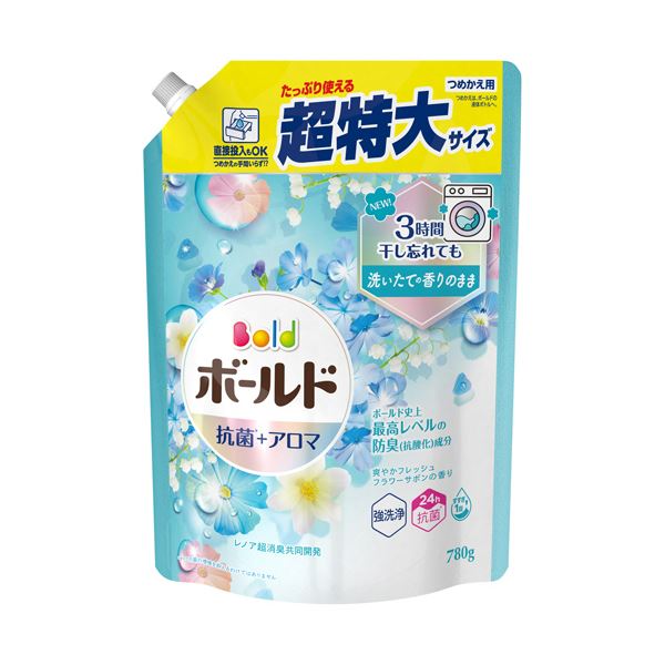 （まとめ） P＆Gボールドジェル 爽やかフレッシュフラワーサボンの香り つめかえ用 超特大サイズ 780g 1パック [x5セット] 6,575円