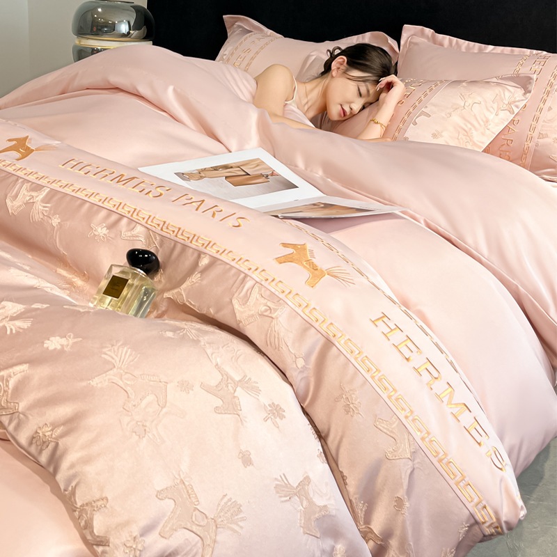 軽量高級感水洗天糸4点セット絹滑り裸寝氷糸布団カバーシーツベッド上3点セット