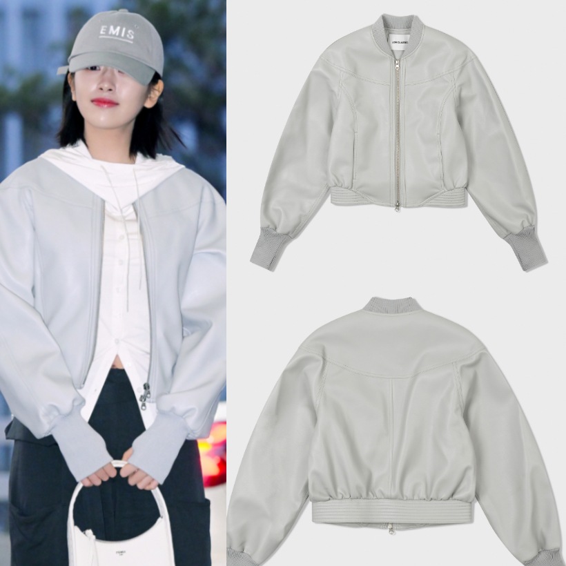 [IVE アンユジン 着用]ラグランレザージャケットです 空港ファッション