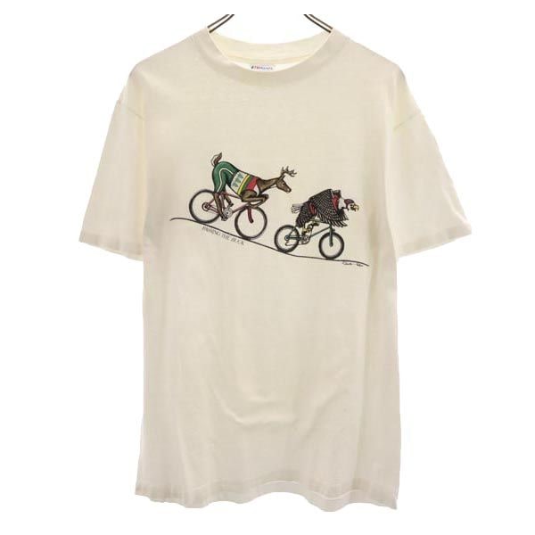 80s ヴィンテージ USA製 プリント 半袖 Tシャツ L ホワイト系 メンズ