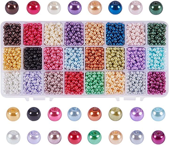 約5520個/箱 4mm直径 ガラスビーズ パール ミックス(24色)