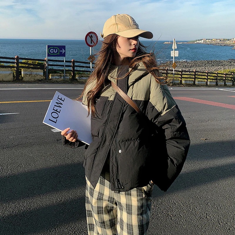 衝突色ダウン綿服女子ショートタイプ2024小柄綿服冬服コート韓系綿服パンパン綿服潮