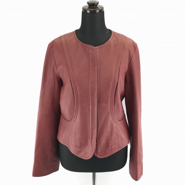 ディアージュラムレザーライダースジャケット【40/Womens size-L/赤系】羊革/本革/ノーカラー/シンプルシルエットBA776W