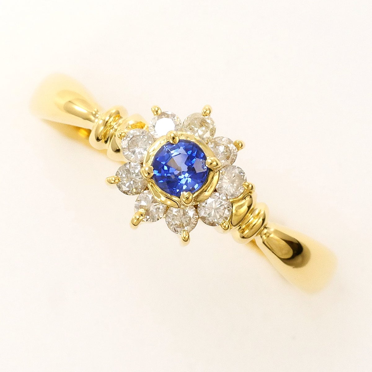 K18 18金 YG イエローゴールド リング・指輪 12号 サファイア ダイヤモンド 0.19ct 総重量約2.1g 中古