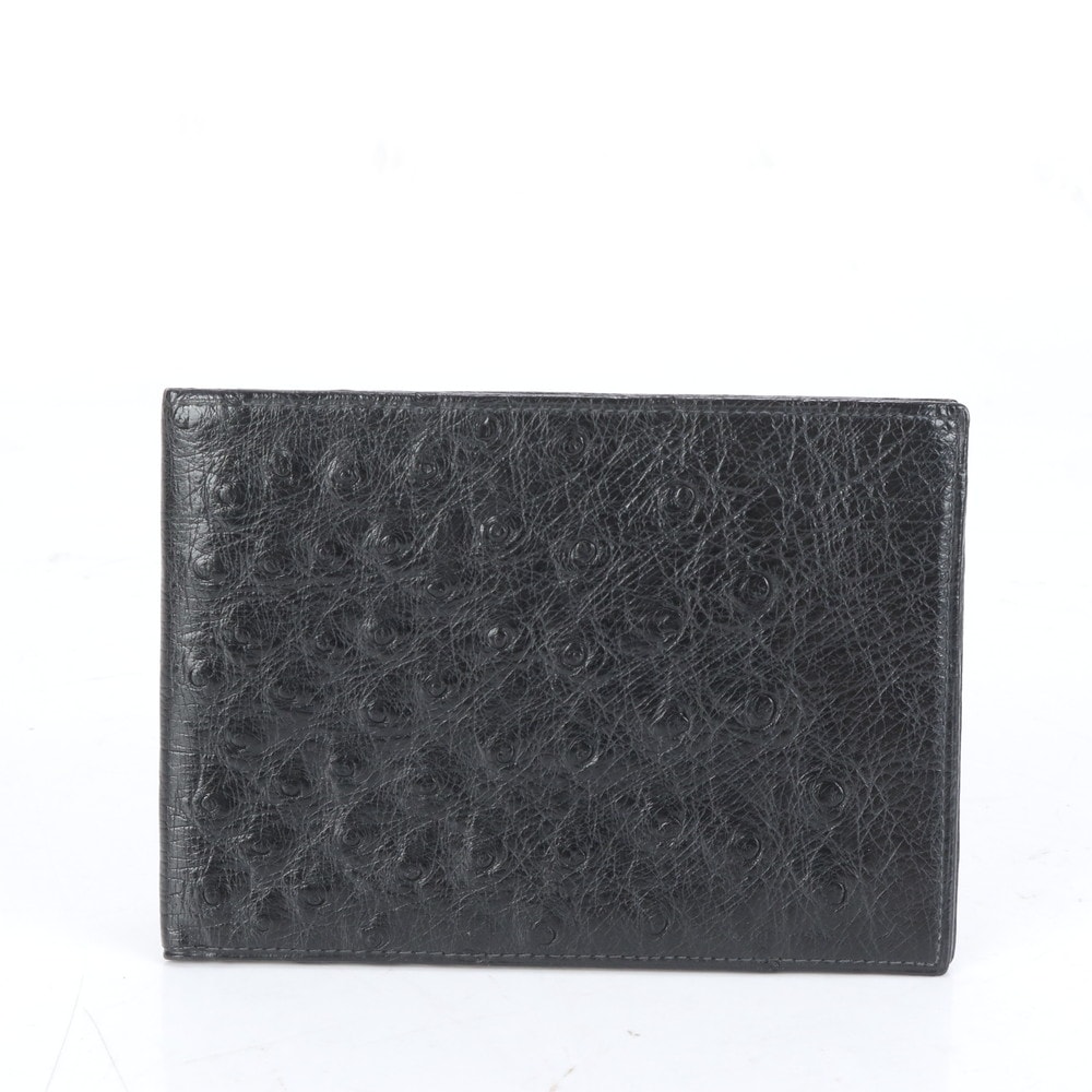 美品 オールドグッチ オーストリッチ レザー 二つ折り 財布 長財布 二つ折り ウォレット ラウンドファスナー 本革 ブラック 黒 ブランド メンズ MCM CI21-1 中古 14,480円