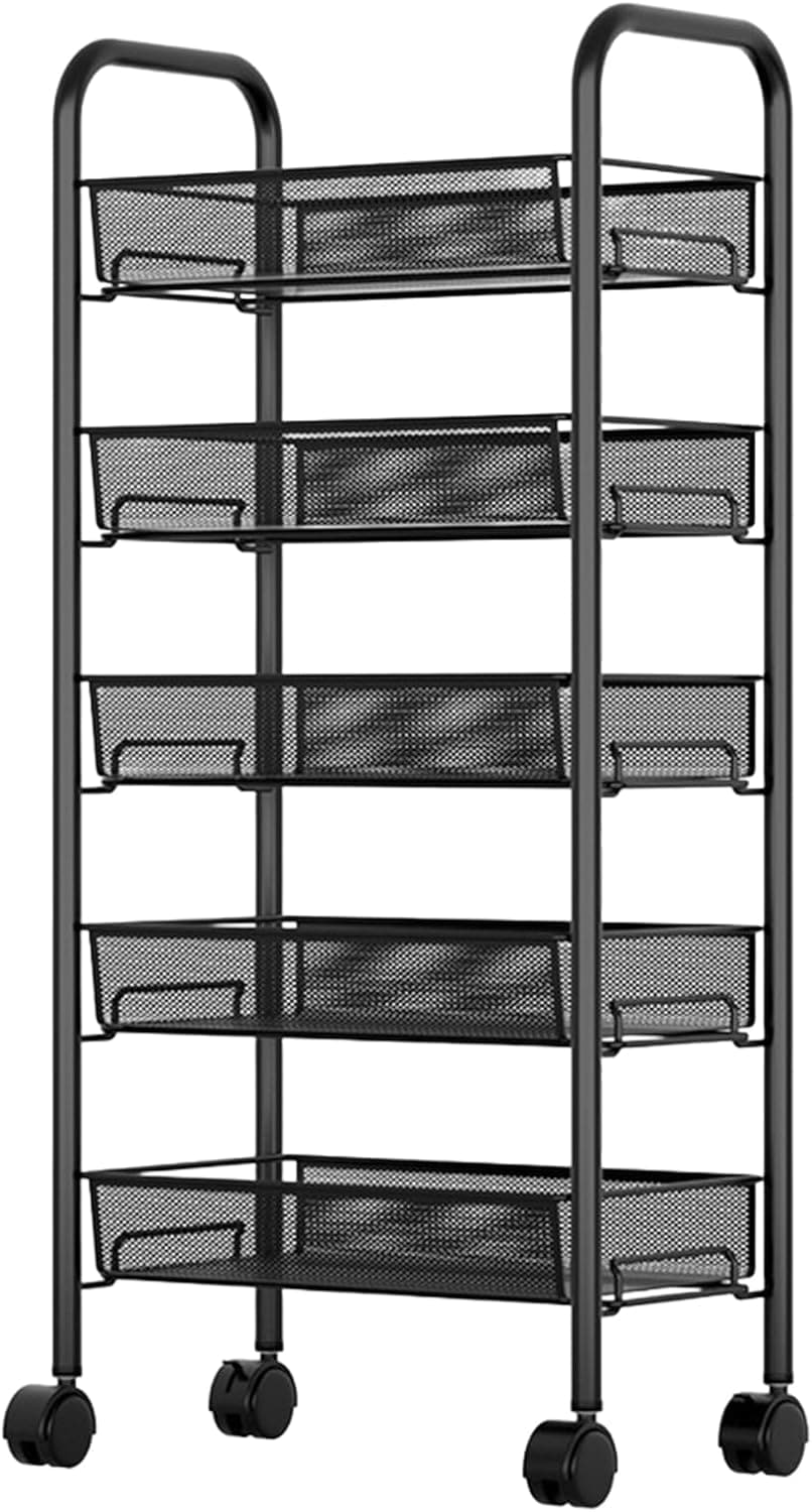 5段スチール製キッチンワゴン キャスター付きメッシュ収納棚 組み立て簡単