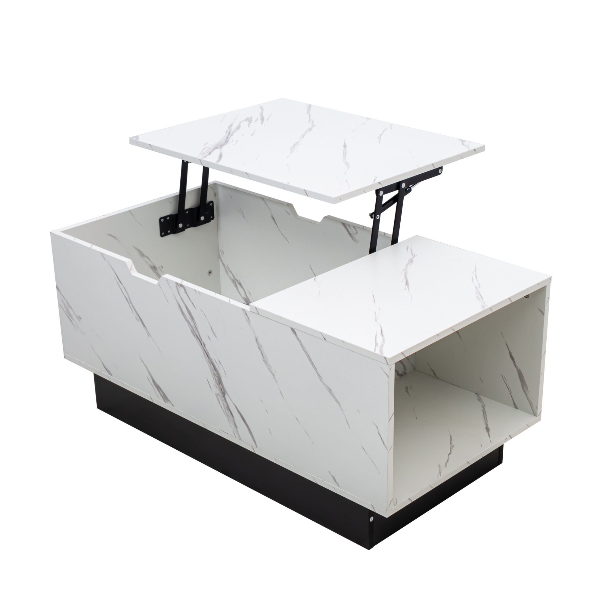 【大好評！最安値挑戦!】コーヒーテーブル 天板昇降式 高さ調整 ローテーブル リビングテーブル 収納テーブル 収納棚付き 簡単開閉 大容量 おしゃれGG2214 White Marble Partic