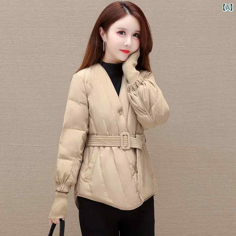 ジャケット ダウンジャケット レディース Vネック ベルト ダウン 冬 ワイド レディ 軽量 スリム ホワイトダックダウン