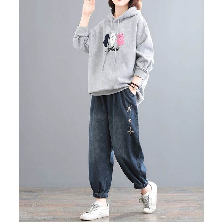 ワイドパンツ デニム ポケット ウエストゴム Gパン かっこいい クール ボトムス パンツ ズボン アンクル丈 刺繍 かわいい 可愛い シンプル カジュアル 大人 おしゃれ お洒落 大人可愛い こなれ