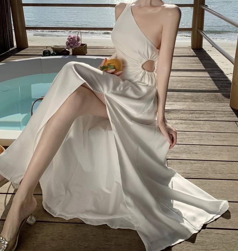 ドレス ワンピース パーティー 結婚式 披露宴 演奏会 発表会 ステージ 舞台 キャバ 衣装 コスチューム 演劇 ラウンジ クラブ ロング 袖なし ノースリーブ ワンショル 襟なし スリット ウエスト