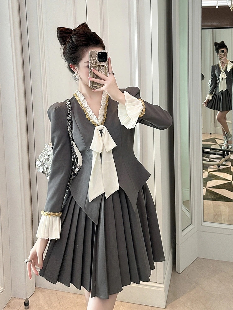 2025春 リボン JK風 ワンピース プリーツ 学院風 制服 ドレス パーティー キャバ 大人 同窓会 披露宴 卒業式 結婚式 演奏会 ウェディング 二次会 メガ割