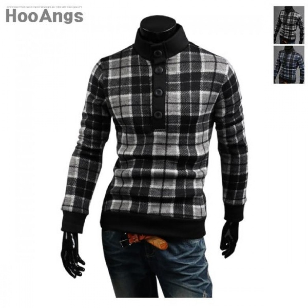 (ジュアンス) 起毛チェックネックボタンポイントポーラー EHPT4002