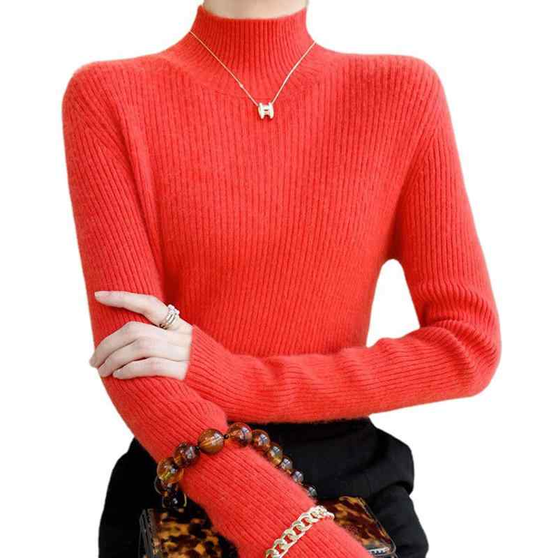 レディース ハイネック ニット 韓国 秋冬 長袖 厚手 トップス セーター 大きいサイズ フィット シンプル カジュアル エレガント 赤 黒 ピンク 無地 5,241円