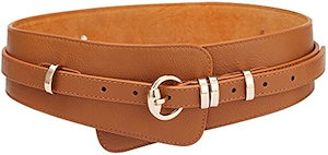 ラクエスト サッシュベルト 2way ウエストマーク フェイクレザー 大きめ 幅広 太め 巻き レディース(キャメル 97)