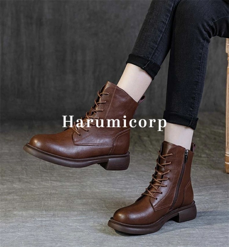 【即納】本革 ブーツ レディース 裏起毛 厚底 ショートブーツ 編み上げ レザー レースアップブーツ 幅広 シューズ 靴 くつ 軽量 美脚 きれいめ おしゃれ 大きいサイズ 小さいサイズ 脚長 婦人靴