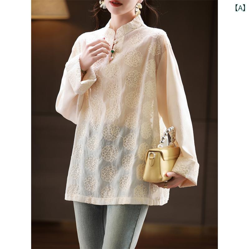レディース シャツ ワイドシャツ オーバーブラウス チャイナ風 刺繡 春秋 アウター ノーブル スタイリッシュ ショッピング 通勤 大きいサイズ 女性 7,730円
