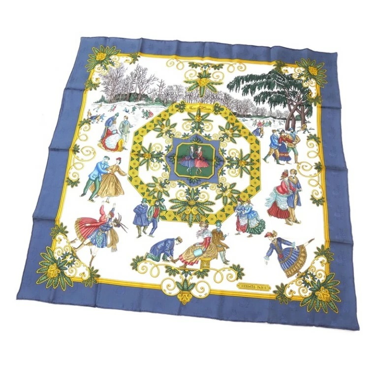 HERMES エルメス スカーフ カレ 90 エルメス HERMES スカーフ カレ90 冬の愉しみ ネイビー シルク100