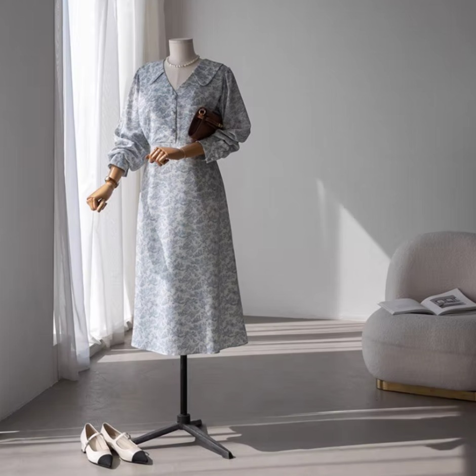 ワンピース フレアスカート シャツワンピース フレアワンピース 膝下 ミモレ ミモレ丈 袖あり 長袖 Vネック 襟付き フレア ウエストリボン 大人可愛い シンプル カジュアル おしゃれ お洒落