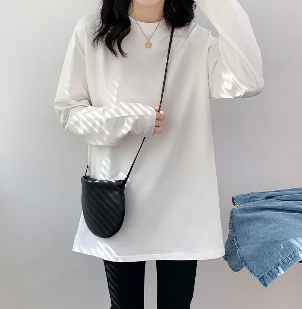 厚い セーター スタッキング 長いスリーブのTシャツ ルーズ コットントップ Tシャツ 長袖