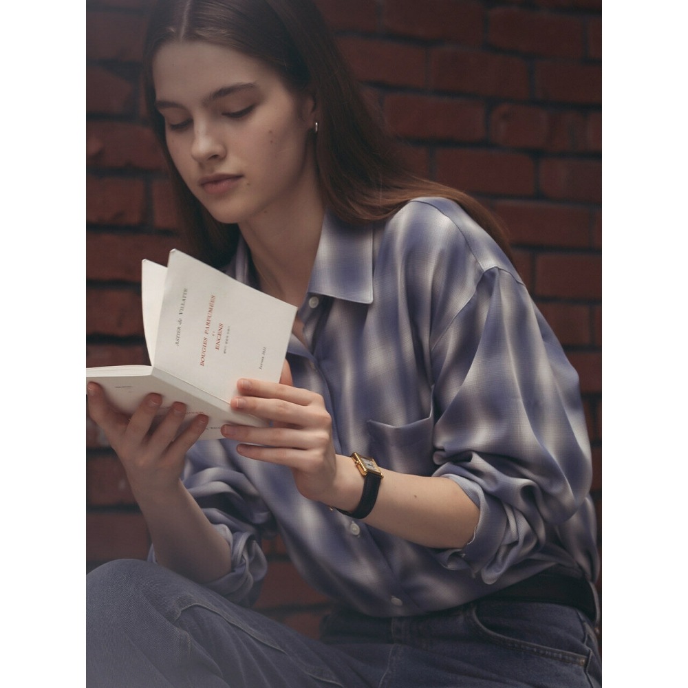 TILLIDIE マイルドチェックシルキーシャツブルー