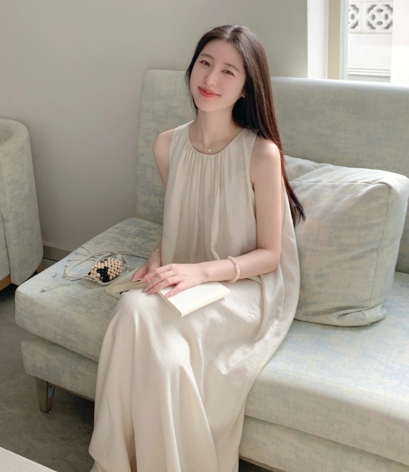 ワンピース シャツワンピース ロング丈 ノースリーブワンピ ワンピ ドレス ノースリーブ ホルターネック Aライン 薄手 シンプル 大人 おしゃれ レトロ エレガント 無地 春 夏 レディース