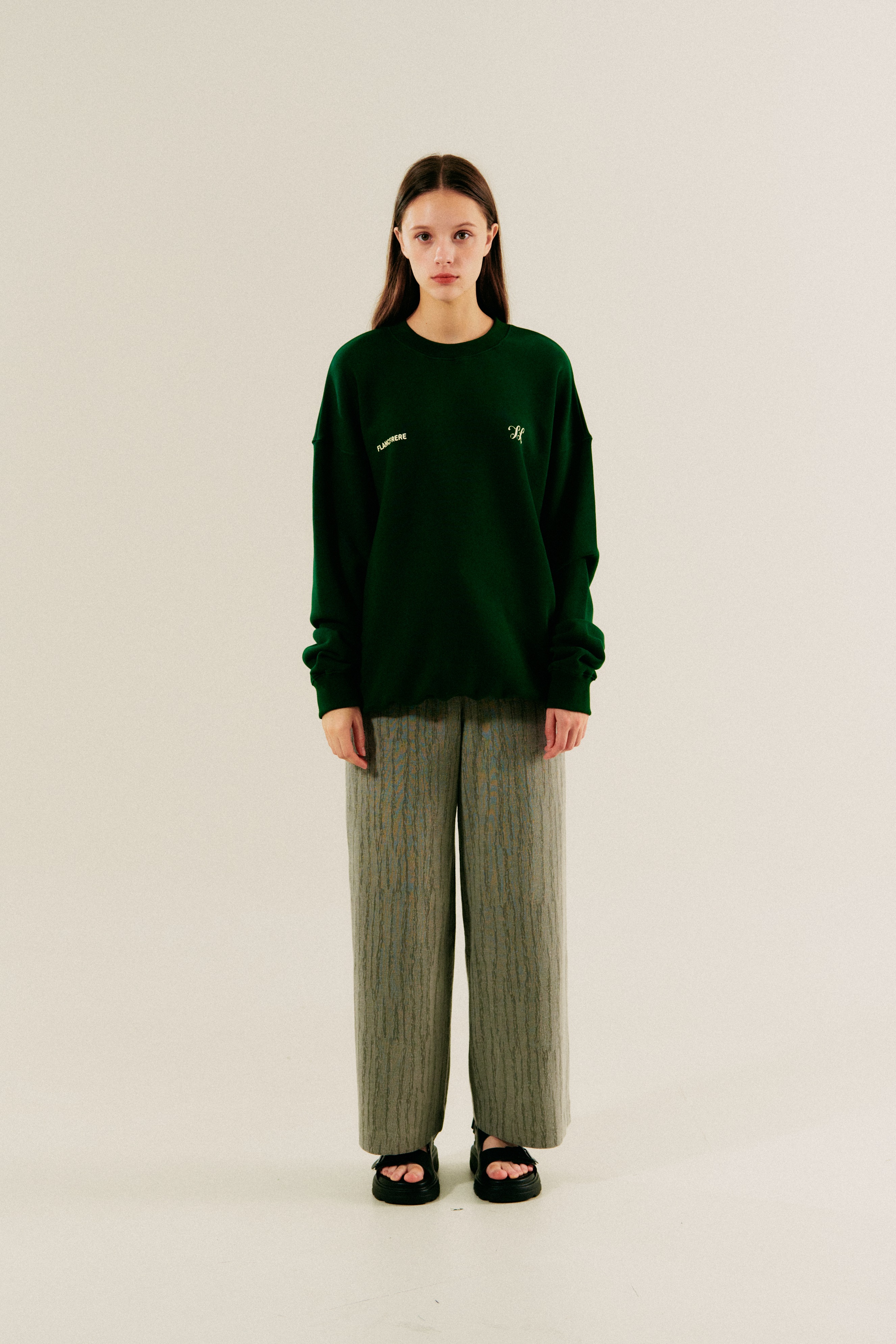 ロゴ 長袖 プリント Tシャツカットソー [グリーン]