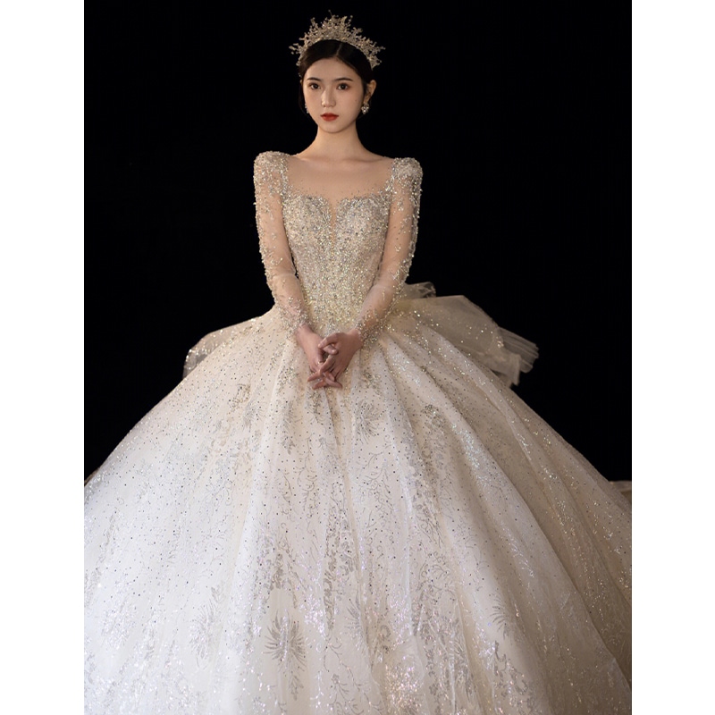 小柄な花嫁のための長袖冬ウェディングドレス2024新作メインヤーンで丈夫なレトロアウトドアヤーン