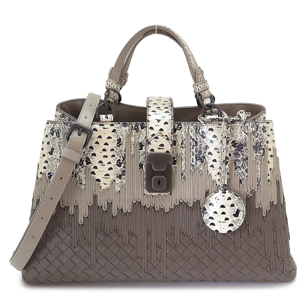 訳あり/展示品 ハンドバッグ レディース ショルダーバッグ ヘビ柄 イントレチャート レザー ブラウン系 ミラー付き 452153 VCFW2 2962