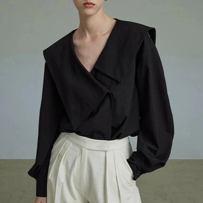 レディース夏白Vネックフレンチシャツ高級長袖オフィスシャツ