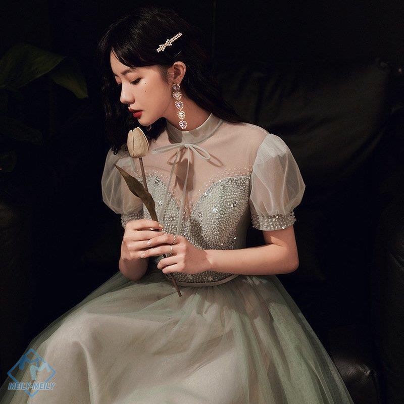パーティードレス ロングドレス 演奏会 結婚式 カラードレス 卒業式 袖あり お呼ばれ 20代 30