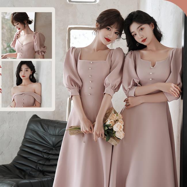 予約　4デザイン ピンク ブライズメイドドレス　パーティードレス　ワンピース二次会演出司会結婚式お呼ばれ ロングドレス　マキシ丈　ブライズメイド　ドレス　二次会ドレス　フォーマルドレス