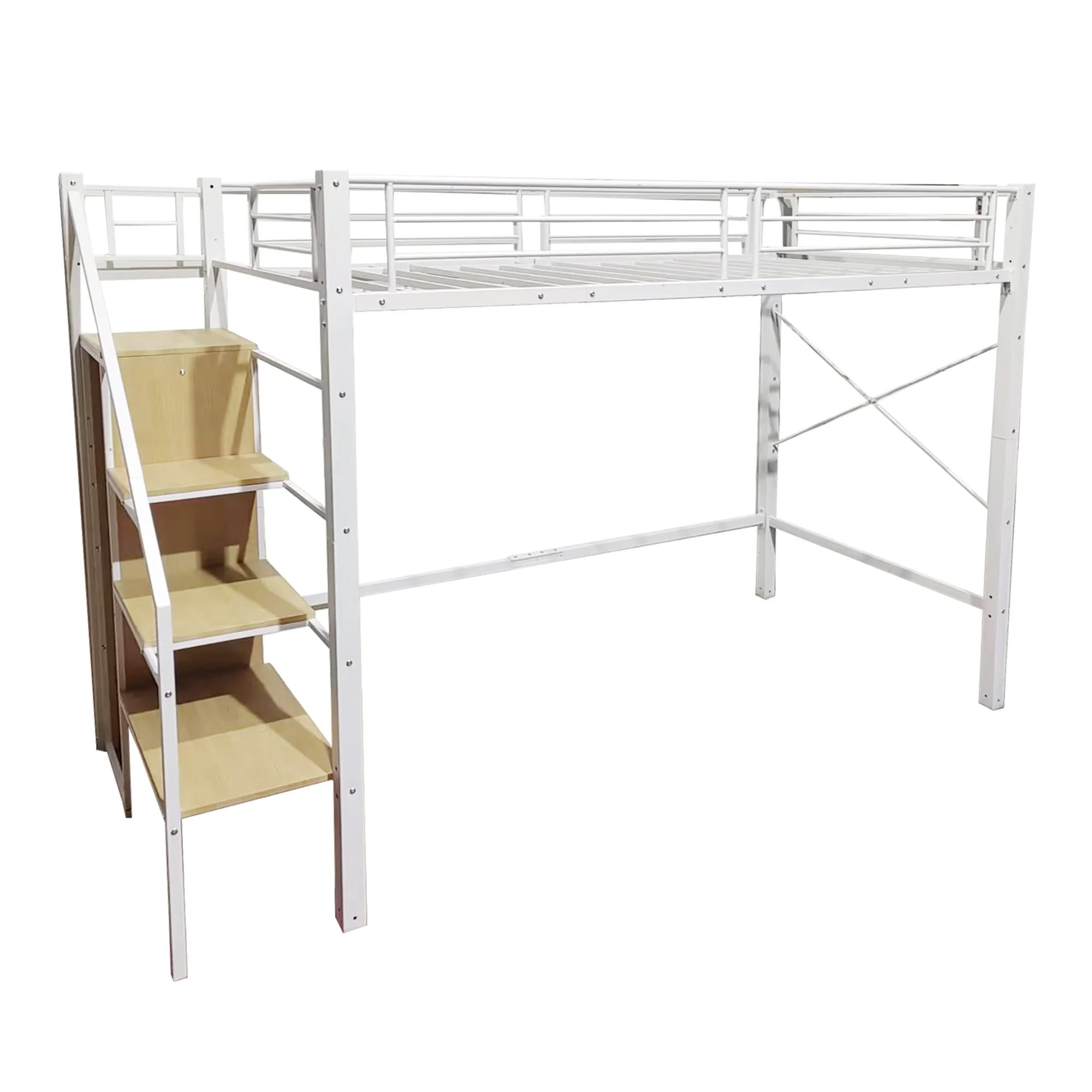 【国内発送】【ホワイト】システムベット ロフトベッド シングル コンセント付き 収納付き ラック棚付き 耐荷重150kg 北欧風 二段ベッド 部屋二段ベッド スチール 耐震元SKU：SA3018 29,528円