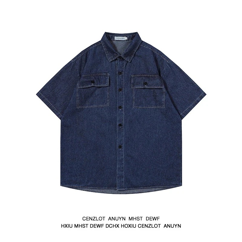 アメリカンワークウェアデニムシャツメンズ半袖レトロカジュアルシャツのトレンドルーズジャケットz01