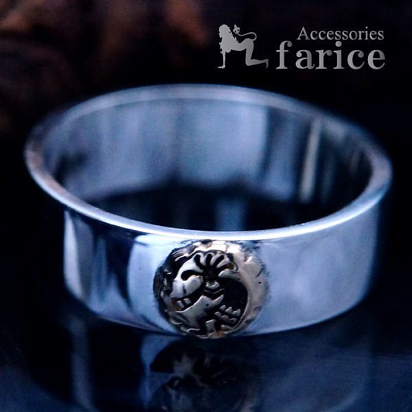 ココペリ(精霊)プレート装飾 艶出し光沢鏡面仕上げ イエローゴールドバイカラー メンズ インディアンジュエリー シルバー925 リング