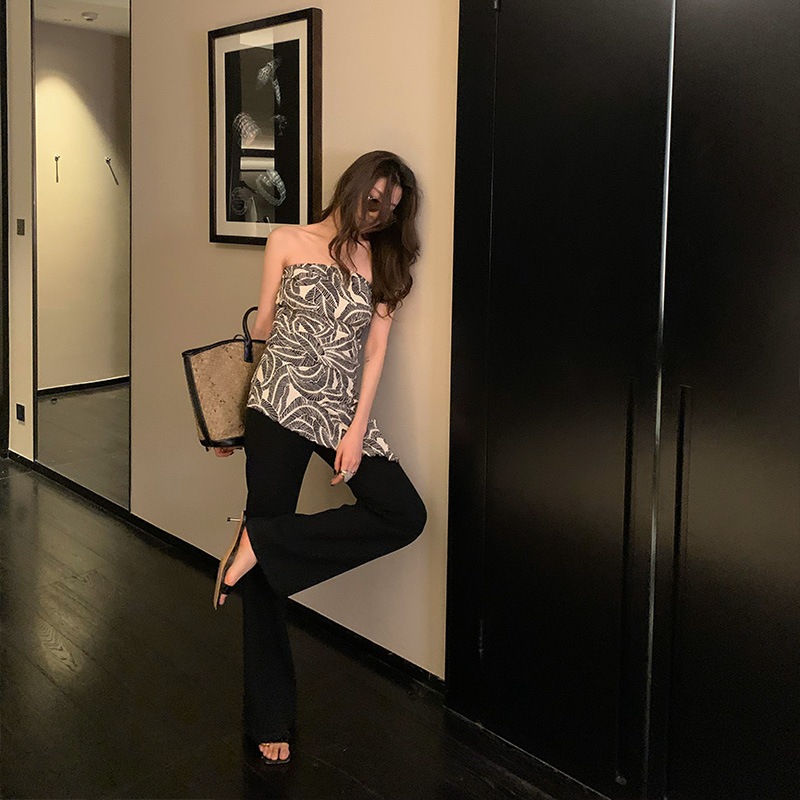 長いxierブラックパンツ女性春と夏の新しいドロップフロストテクスチャー酢酸アンチウィンクルマイクロロールカジュアルパンツ