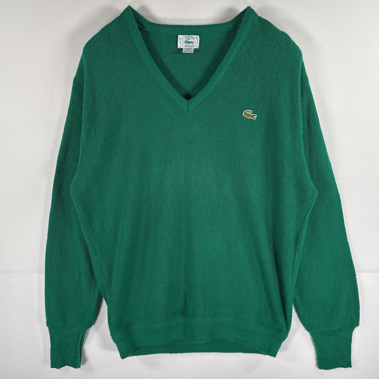 古着 アイゾッドラコステ IZOD LACOSTE USA製 アクリルニットセーター ワンポイントロゴ Vネック M グリーン メンズ
