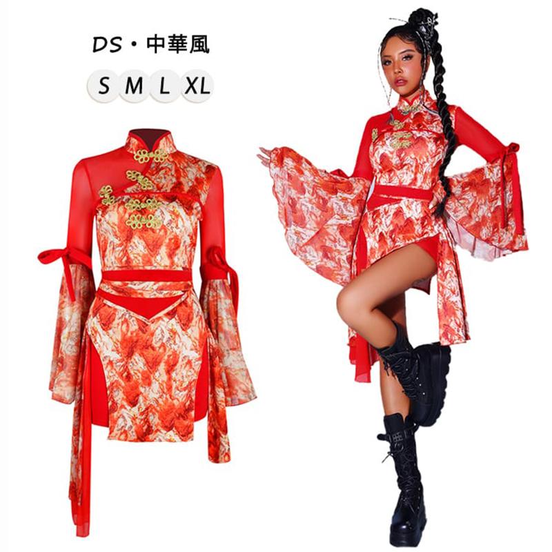 【早割り】レディースダンス 衣装 中華風 DS公演 セットアップ ダンス 衣装 赤 セット レディース K-POP アイドル 衣装 社交ダンス衣装 ワンピース おしゃれ