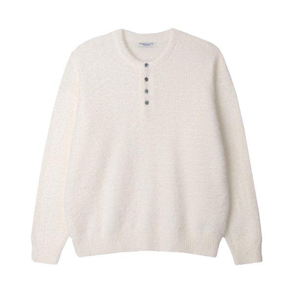 メンズアンゴラヘンリーネックボタンラウンド長袖ニット AS-KN-Q022-アイボリー