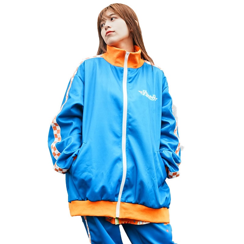 Yummy ジャケット ブルゾン 長袖 ジャージ 原宿 原宿系 ファッション 病み 病みかわ ダーク ポップ デコラ jr-547-128 ブルー