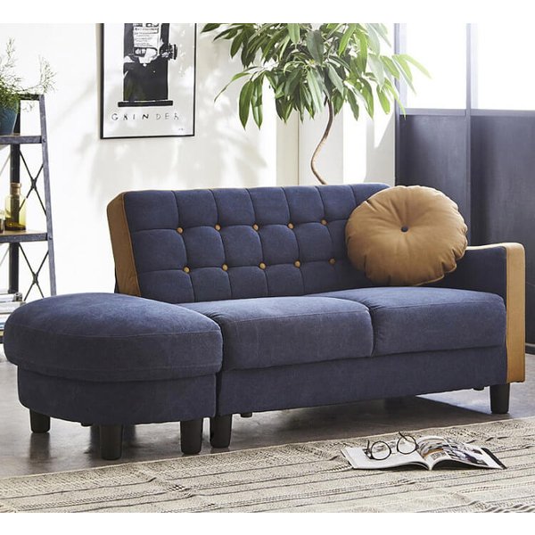 カウチソファ 帆布生地 2人掛 スツール付 ミニ ソファベッド 座面 収納付 多機能 デザイン 2P