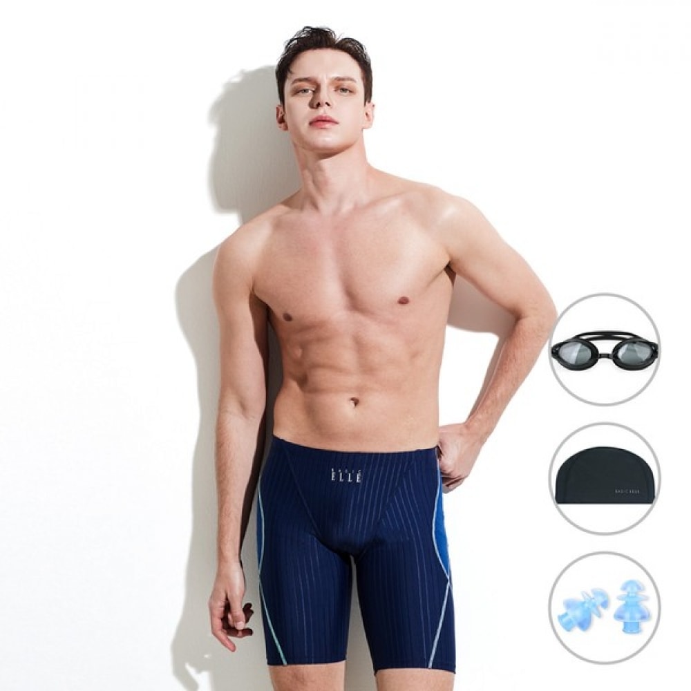 (ベーシックエル) ベーシックエルメンズネイビー 5パーツスクエアリブインドアスイムスーツ BEZ-W409N