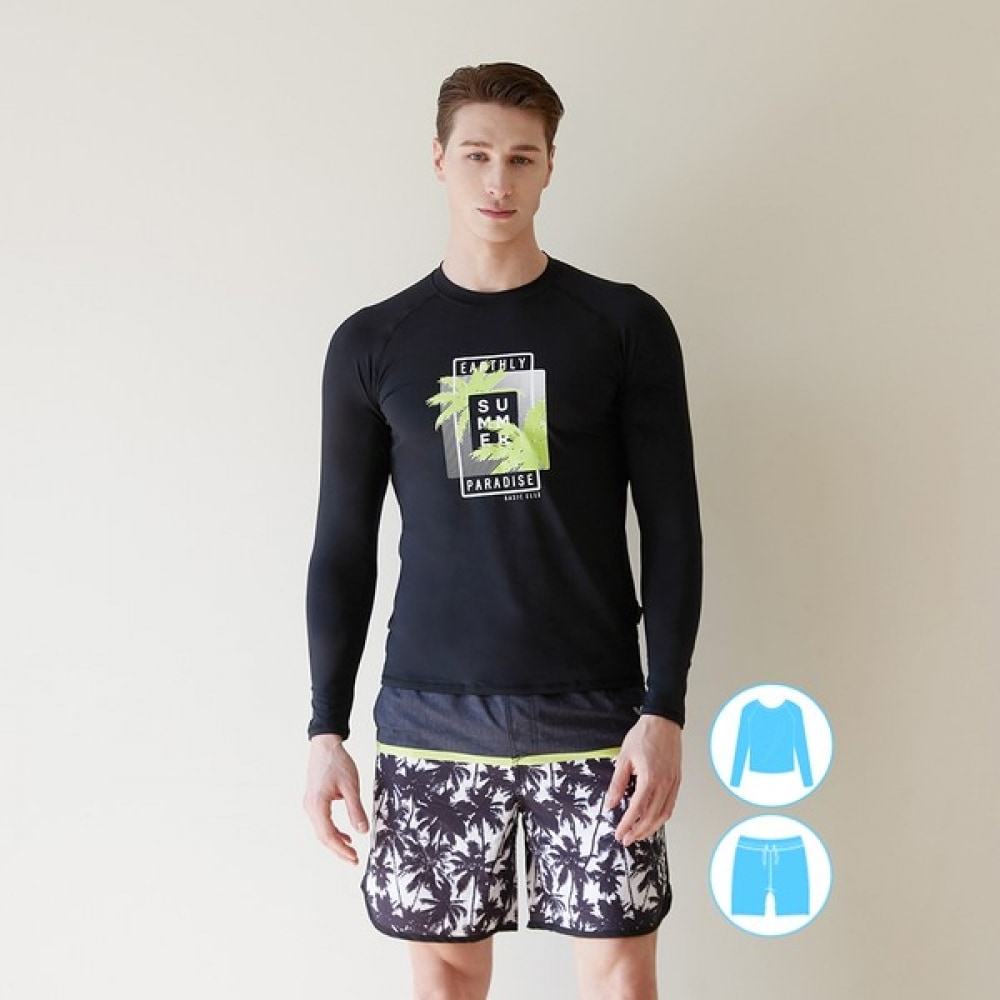 (ベーシックエル) ベーシックエルメンズスウェットシャツフィットラグランラッシュガードビーチショーツセット BEM-V901K+BEM-V902K